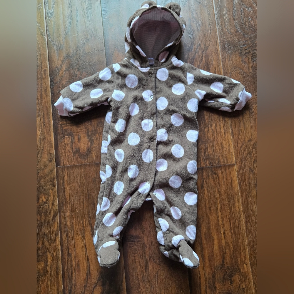 🏖 Carters Girl Cold Winter Snowsuit Outerwear Bunting Hooded Bear Ears 6mo